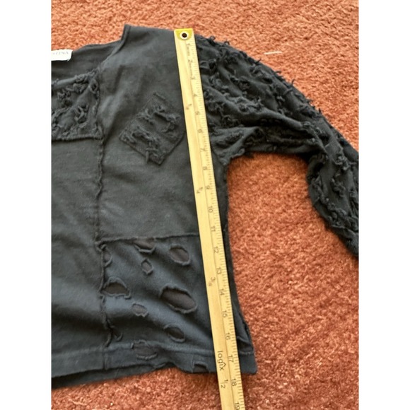 Christina Vintage Black 3/4 Sleeve Textured Top Blouse Distressed - Picture 6 of 7